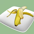 Ripe Fresh Peeled Banana On White Square Plate Ready To Eat