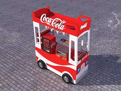 Coca Cola Red And White Mobile Vending Cart With Beverage Dispensers And Display Shelves 3d model