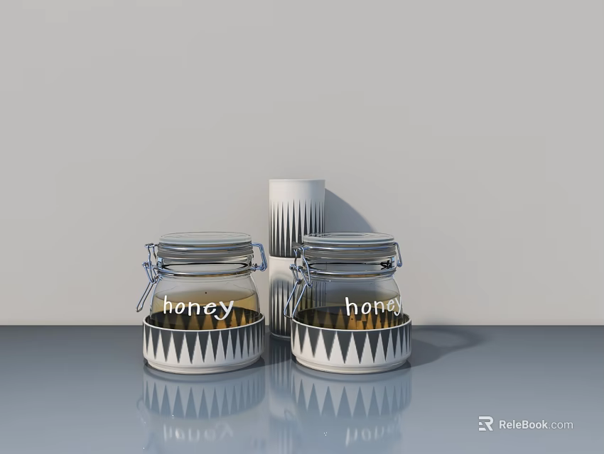 Stylish Glass Tableware Set With Honey Jars Airtight Lids And Cup 3d model 
