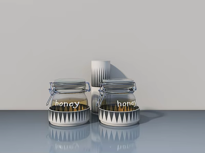 Stylish Glass Tableware Set With Honey Jars Airtight Lids And Cup 3d model