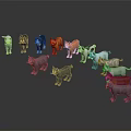 Toy Cat Figurines Of Various Colors And Different Poses On Dark Surface