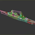Detailed Warship Model As Water Transport With Red Hull And Naval Armaments Displayed