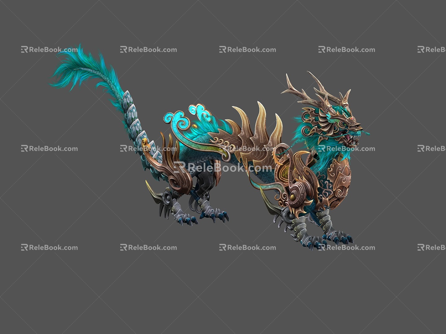 Next Generation Chinese Qinglong Mount Skeletal Skin Animation PBR Process 3d model