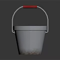 Sturdy Shiny Silver Metallic Bucket With Red Handle And Round Rim
