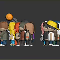 Group of Cartoon Characters 3D Models With Various Hairstyles And Colorful Outfits
