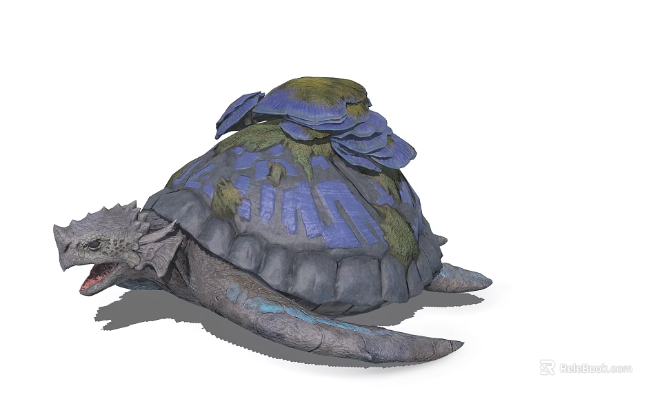 Vibrant Marine Reptile Turtle With Colorful Blue Green Shell And Open Mouth 3d model 