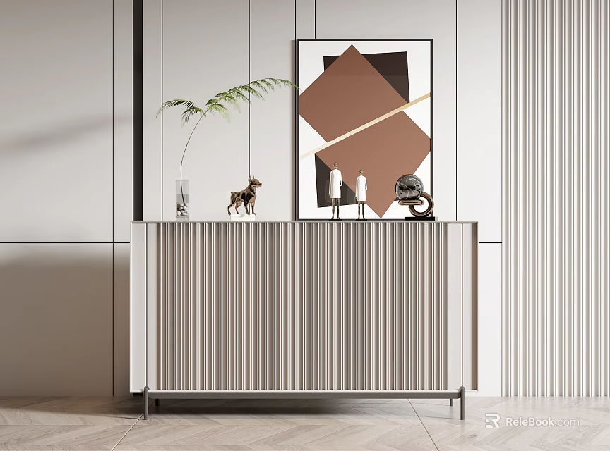 Modern Entryway Console Table With Decorative Mirror Vase And Small Ornaments 3d model