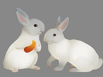 Cute White Rabbit Shaped Table Lamp With Orange Carrot Design For Home Decor 3d model