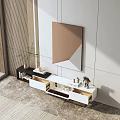 Modern TV Stand Design With Storage Drawers Decorative Vase And Minimalist Wall Art