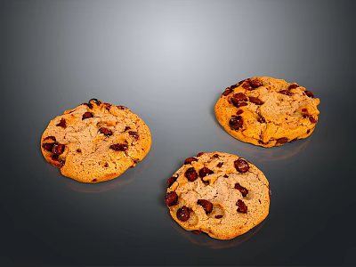 Delicious Homemade Raisin Cookies With Golden Brown Texture On Gray Background 3d model