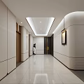 Modern Elevator Hallway Interior With White Curved Walls Sleek Floors And Ceiling Lights 3d model