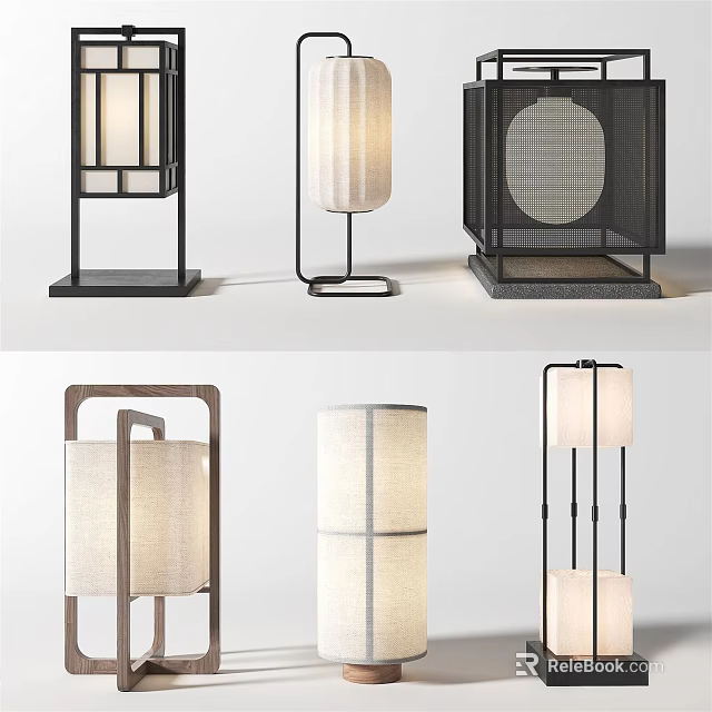 Elegant Modern Table Lamps With Fabric Shades And Geometric Metal Frames For Home Decor 3d model 
