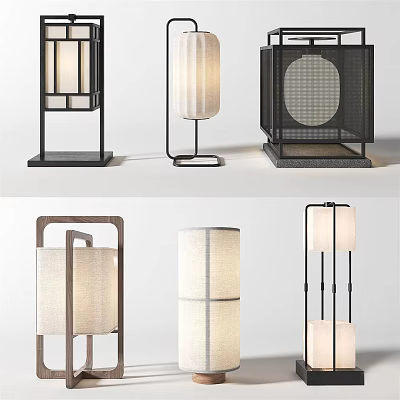 Elegant Modern Table Lamps With Fabric Shades And Geometric Metal Frames For Home Decor 3d model