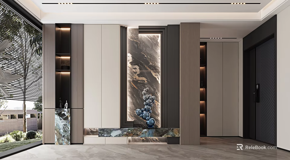 Modern Foyer Hallway With Art Decor And Marble Accents 3d model 