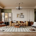 French Living Room Multi-Person Sofa Combination Single Sofa Screen Floor Lamp Coffee Table 3d model