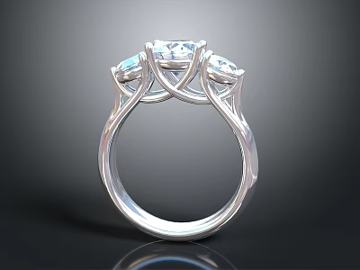 Three Stone Silver Ring With Sparkling Diamonds For Everyday Use 3d model