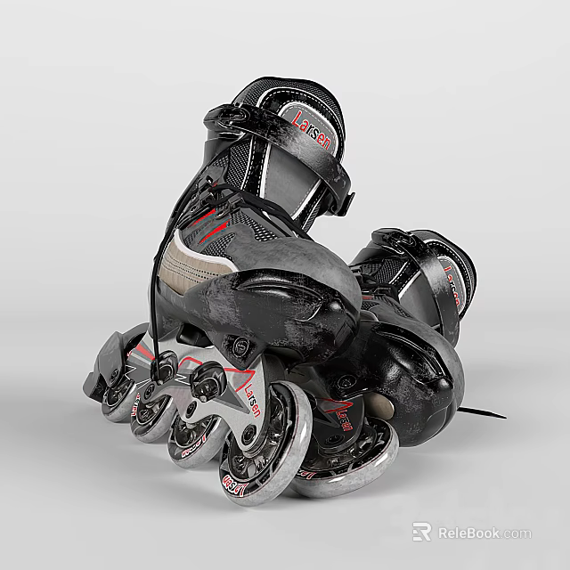 Black Inline Skates With Red Accents High Cuffs And Durable Wheels Design 3d model 