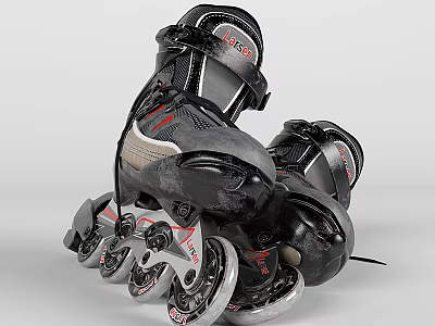 Black Inline Skates With Red Accents High Cuffs And Durable Wheels Design 3d model