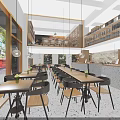 Modern Bar Interior Design With Hanging Lamps Wooden Tables And Bar Counter