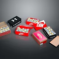 Decorative Ornament Set with Black Red Pink Open Closed Boxes and Brand Logo Designs