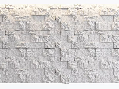 Modern White Textured Stone Background Wall With Irregular Brick Design 3d model
