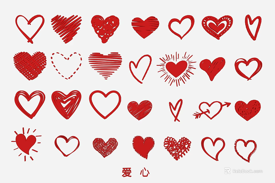 Stylish Red Heart Wall Decor Featuring Various Hand Drawn Designs And Patterns 3d model