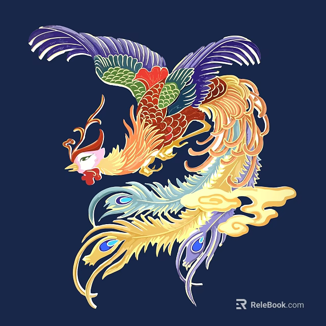Colorful Phoenix Themed Wall Decor With Ornate Feathers And Vibrant Patterns 3d model