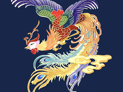 Colorful Phoenix Themed Wall Decor With Ornate Feathers And Vibrant Patterns 3d model