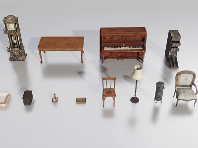 Antique Wooden Table and Vintage Chair Set with Stylish Design for Home Interior Decor 3d model