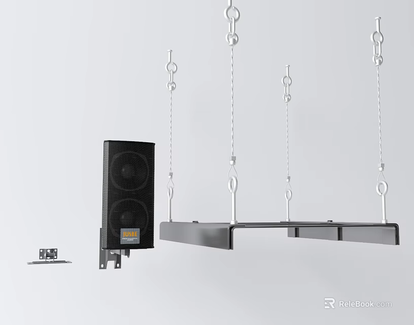 Modern Wrought Iron Hanging Fixture with Silver Chains and Black Metal Parts 3d model 