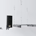 Modern Wrought Iron Hanging Fixture with Silver Chains and Black Metal Parts
