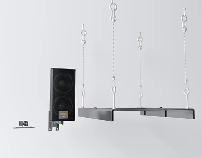 Modern Wrought Iron Hanging Fixture with Silver Chains and Black Metal Parts 3d model