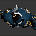 Futuristic Humanoid Character In Blue Black Mechanical Armor With Technological Details