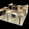 Modern Bar Counter Layout With Wooden Tabletop And Multiple Seating Chairs