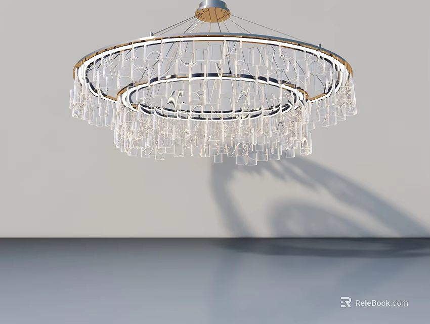 Modern Swing Door Design With Circular Crystal Chandelier And White Wall 3d model 
