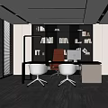 Modern Office Interior Design With Executive Desk Leather Chair Bookshelf And Large Window