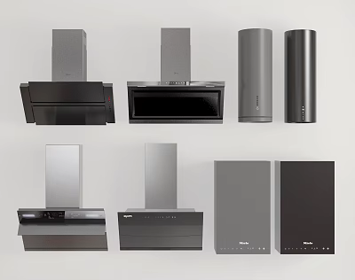 Modern Kitchen Appliances With Sleek Black And Gray Range Hoods And Cabinet Style Units 3d model