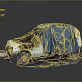 Old Abandoned Car With Damaged Body Covered In Blue And Brown Tarp On Gray Ground