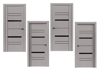 Four Modern Gray Swing Doors With Horizontal Panel Design For Home Interior 3d model