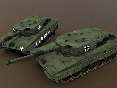 Two Green Military Tanks With Cross Insignia And Armored Exterior Design 3d model