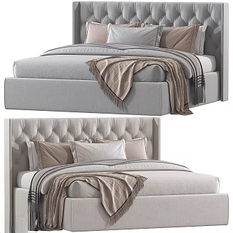 Modern minimalist style bedside design gray fabric bedside design bedroom 3d model