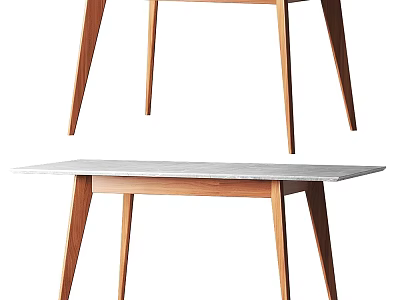 Modern Wooden Leg Table With Smooth Marble Top And Minimalist Design 3d model
