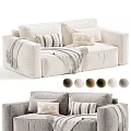 Two Seater Sofa in Linen Fabric with Striped Pillows Throw Blanket and Multiple Color Options