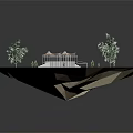 Outdoor Scene With White Canopy Structures Green Grass Trees And Steps On Lawn