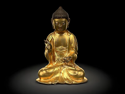 Golden Seated Buddha Sculpture With Intricate Carved Details And Serene Expression 3d model