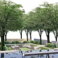 Residential Landscape Design With Lush Trees Neat Lawn Outdoor Sofas Trimmed Bushes And Reflective Pool