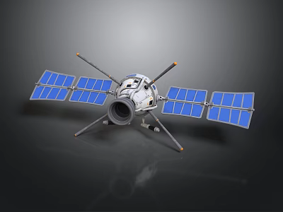 Detailed Orbital Space Satellite With Blue Solar Panels And Deployable Antennas 3d model