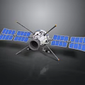 Detailed Orbital Space Satellite With Blue Solar Panels And Deployable Antennas