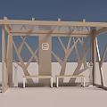 Modern Wooden Frame Bus Shelter With Transparent Roof Tree Branch Pattern Design And Benches