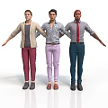 Three Men Standing With Arms Outstretched In Different Casual And Formal Outfits